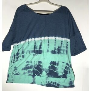 GreenTea‎ Women's XL Tie Dye Blue Green Cotton Blend Tunic Top